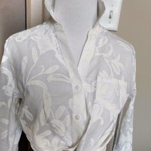 Foxcroft White Floral Patterned Button Down Blouse